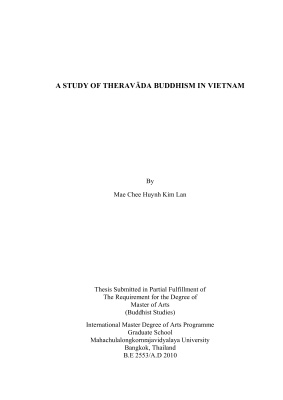 Mae Chee Huynh Kim Lan. A Study of Theravada Buddhism in Vietnam