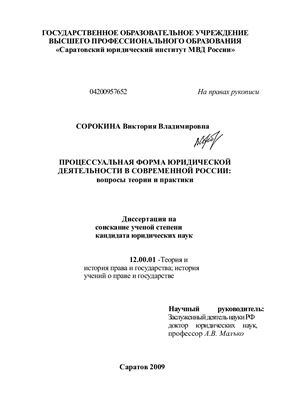 Сорокина В.В. Процессуальная форма юридической деятельности в современной России: вопросы теории и практики
