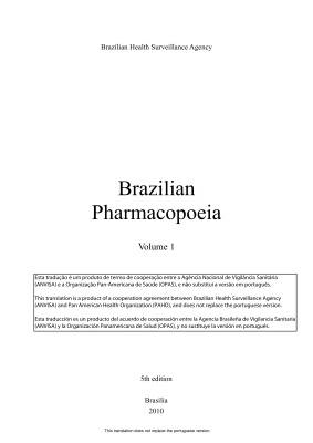 Brazilian Pharmacopoeia. Volume 1