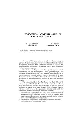 Cretu G., Nagy C., Bojin T., Madar M. Economical analysis model of catchment area