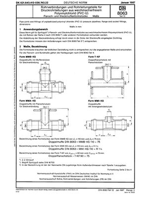 DIN 8063-12-1987 Соединения и компоненты из непластифицированного поливинилхлорида для труб под давлением. Фланцы и фитинги муфт. Размеры