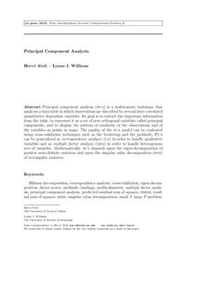 Herve Abdi, Lynne J. Williams. Principal Component Analysis
