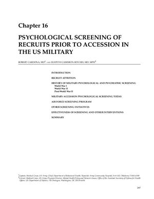 Cardonna R., Ritchie E.C. Psychological screening of recruits prior to accession in the US Military