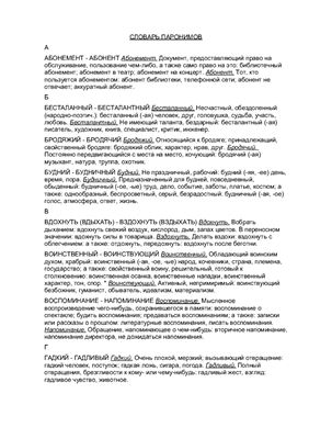 Краткий словарь паронимов по русскому языку