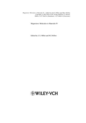 Miller J., M. Drillon M. Magnetism: Molecules to Materials IV