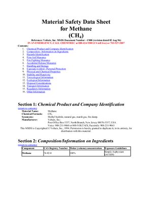 Material Safety Data Sheet for Metane - Паспорт безопасности метана