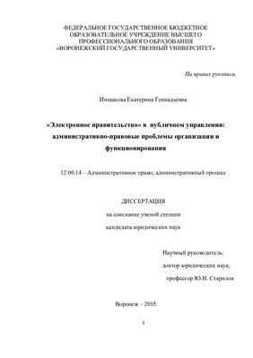 Иншакова Е.Г. Электронное правительство в публичном управлении: административно-правовые проблемы организации и функционирования