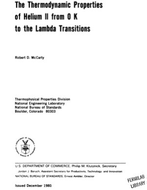 McCarty R.D. The Termodynamic Properties of Helium II 0 K to the Lambda Transitions