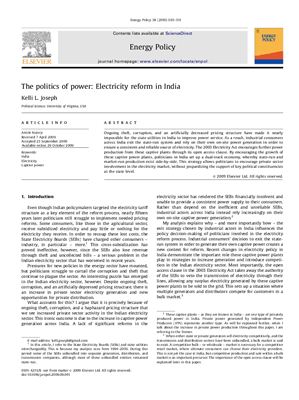 Joseph K.L. The politics of power: Electricity reform in India (Энергетическая политика: Реформа электроэнергетики в Индии)