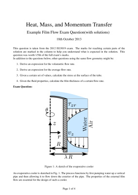Лекция по Heat, mass and momentum transfer. 11 - Example Pipe Film Flow