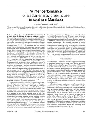 Beshada E., Zhang Q., Boris R. Winter performance of a solar energy greenhouse in southern Manitoba (Зимние характеристики солнечной теплицы в Южной Манитобе)