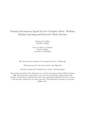 Collins, Nicholas: Towards Autonomous Agents for Live Computer Music: Realtime Machine Listening and Interactive Music Systems (dissertation)