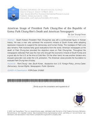 Lee Young-Gwan. American Image of President Park Chung-Hee of the Republic of Korea: Park Chung-Hee’s Death and American Newspapers