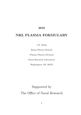 Huba J.D. 2016 NRL Plasma Formulary