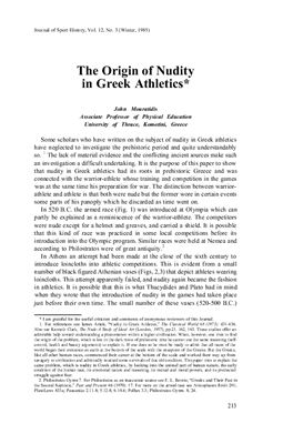 Mouratidis J. The Origin of Nudity in Greek Athletics