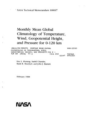 Fleming E.L., Chandra S., Shoeberl M.R., Barnett J.J. Monthly Mean Global Climatology of Temperature, Wind, Geopotential Height, and Pressure for 0-120 km (CIRA-86 model)