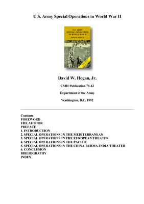 David W. Hogan, Jr. U.S. Army Special Operations in World War II