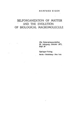 Эйген М. Самоорганизация материи и эволюция биологических макромолекул