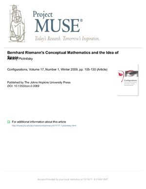 Bernhard Riemann's Conceptual Mathematics and the Idea of Space - Arkady Plotnitsky