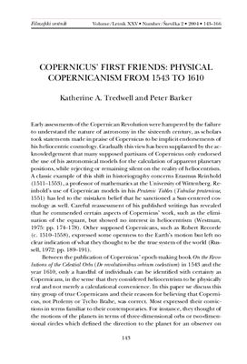 Tredwell K.A., Barker P. Copernicus’ First Friends: Physical Copernicanism from 1543 to 1610