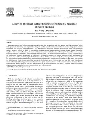 Wang Y., Hu D. Study on the inner surface finishing of tubing by magnetic abrasive finishing