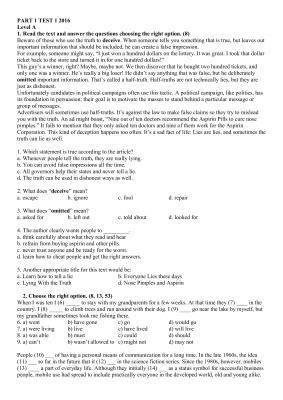 Test upper-intermediate B2 grammar, reading and vocabulary