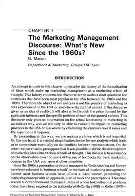 Marion G. The Marketing Management Discourse: What New Since the 1960? (Chapter 7)