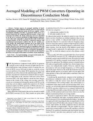 Jian Sun, Daniel M. Mitchell, Matthew F. Greuel, Philip T. Krein, Richard M. Bass. Averaged Modeling of PWM Converters Operating in Discontinuous Conduction Mode