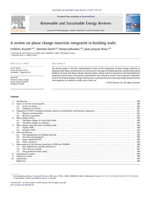 Kuznik Frederic, Damien David A review on phase change materials integrated in building walls (Обзор по фазопереходным материалам, интегрированных в стены зданий)