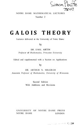 Artin E. Galois Theory