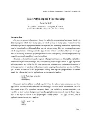 Cardelli L. Basic Polymorphic Typechecking