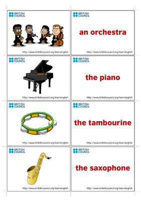 Карточки по-английскому тема Musical Instruments