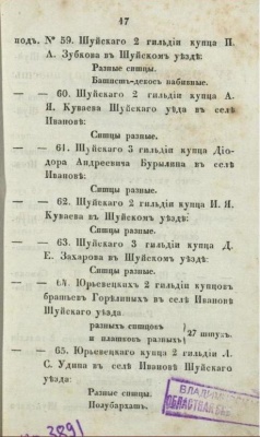 Описание выставки произведений Владимирской губернии 1837 года