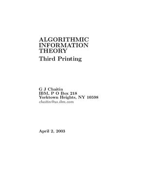 Chaitin G.J. Algorithmic information theory