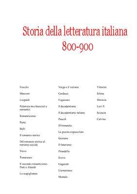 Storia della letteratura italiana 800-900