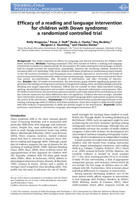 Burgoyne K., Duff F., Clarke P., Buckley S., Snowling M., Hulme C. Efficacy of a reading and language intervention for children with Down syndrome: a randomized controlled trial