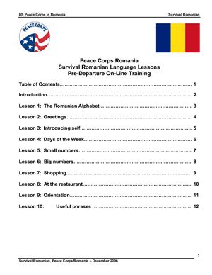Peace Corps. Survival Romanian Language Lessons: Pre-Departure On-Line Training