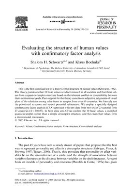 Schwartz Shalom H., Boehnke Klaus. Evaluating the structure of human values with confirmatory factor analysis