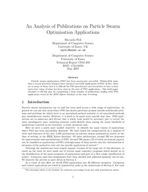 Poli R. An Analysis of Publications on Particle Swarm Optimisation Applications