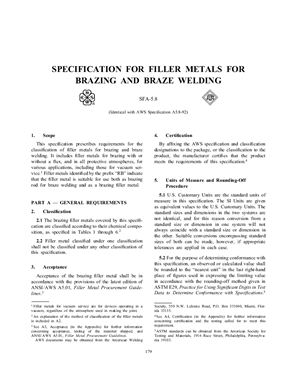 AWS A5.8-92 / ASME SFA-5.8 Specification for filler metals for brazing and braze welding. (Eng)