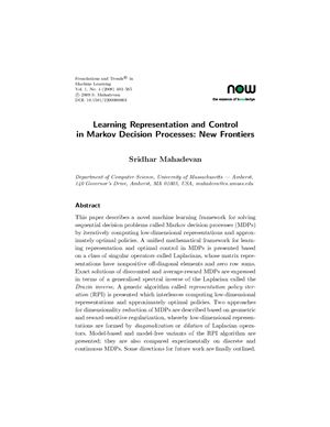 Mahadevan S. Learning Representation and Control in Markov Decision Processes: New Frontiers