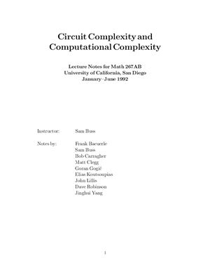 Buss S. Circuit Complexity and Computational Complexity