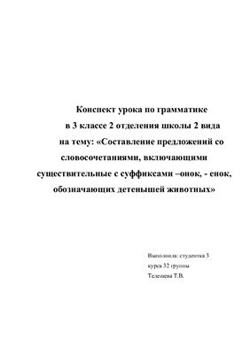 Конспект урока по грамматике в 3 классе 2 отделения школы 2 вида