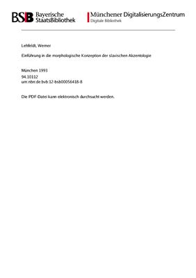 Lehfeldt Werner. Einführung in die morphologische Konzeption der slavischen Akzentologie