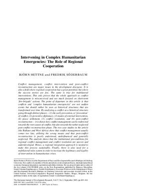 Bj?rn Hettne, Fredrik S?derbaum. Intervening in Complex Humanitarian Emergencies: The Role of Regional Cooperation