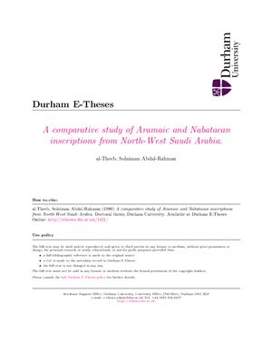 Al-Theeb S. A comparative study of Aramaic and Nabataean inscription from North-West Saudi Arabia