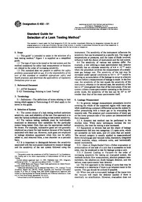 ASTM E 432-91. Standard Guide for Selection of a Leak Testing Method