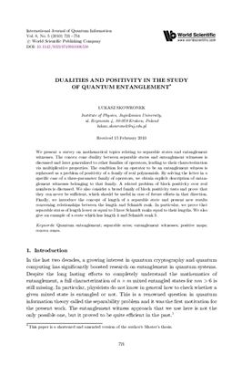 Skowronek L. Dualities and positivity in the study of quantum entanglement