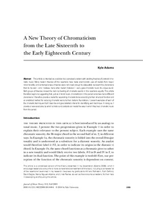 Adams, Kyle: A New Theory of Chromaticism from the Late Sixteenth to the Early Eighteenth Century