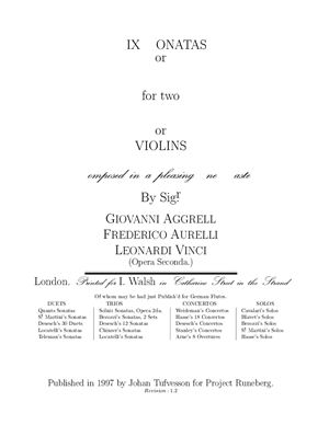 Six sonatas or duets for two german flutes or violins. Дуэты. Ноты для флейты или скрипки